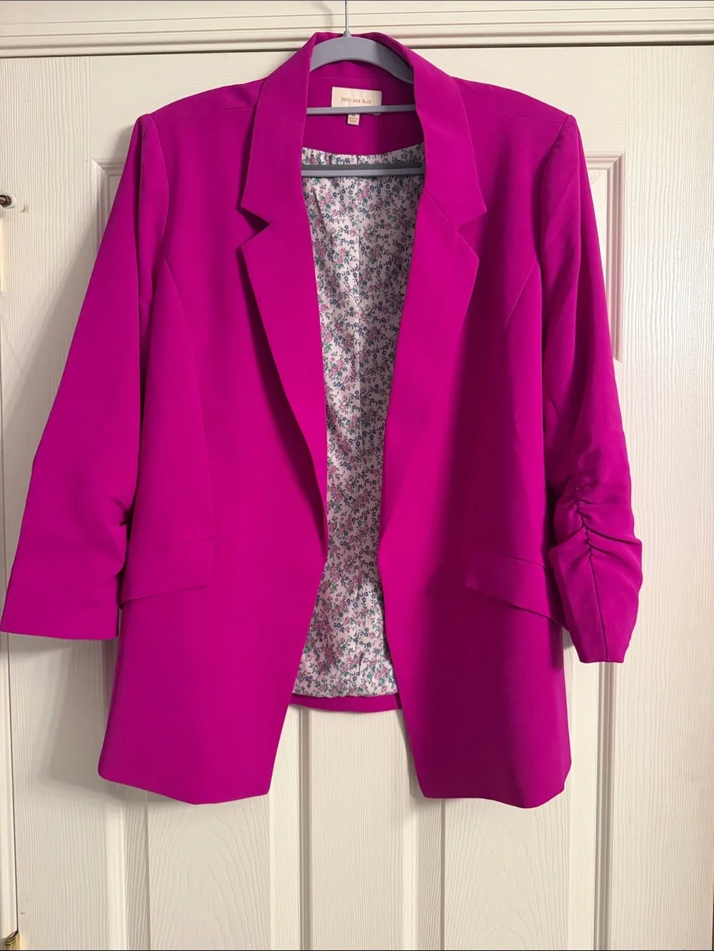 Skies Are Blue Fuchsia Open-Front Blazer with Floral Lining - Picture 1 of 6
